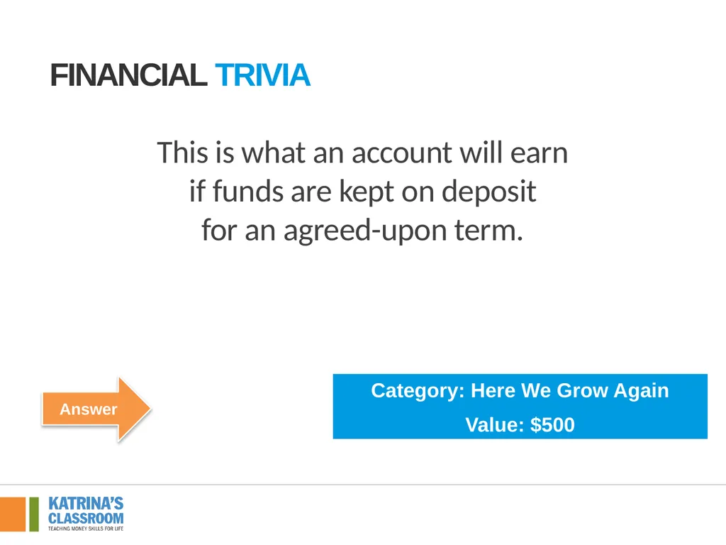 Financial Trivia Supplement for Lesson 4: Back to - slide 42 of 54