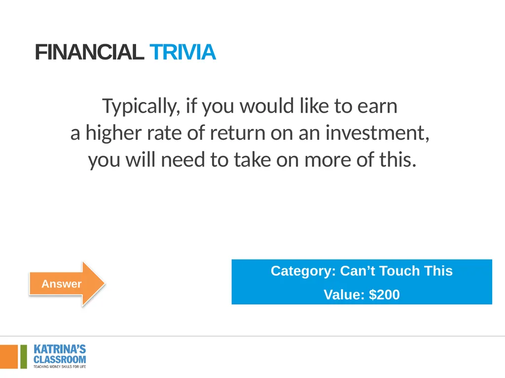 Financial Trivia Supplement for Lesson 4: Back to - slide 46 of 54
