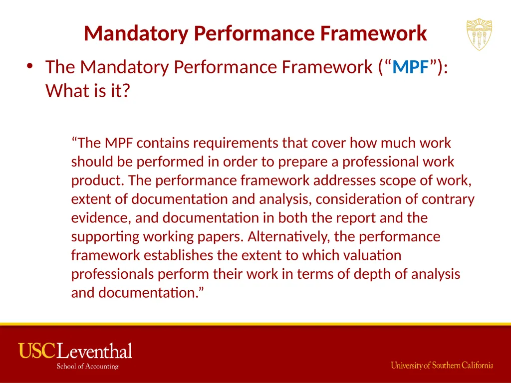 The Mandatory Performance Framework and Quality - slide 11 of 31