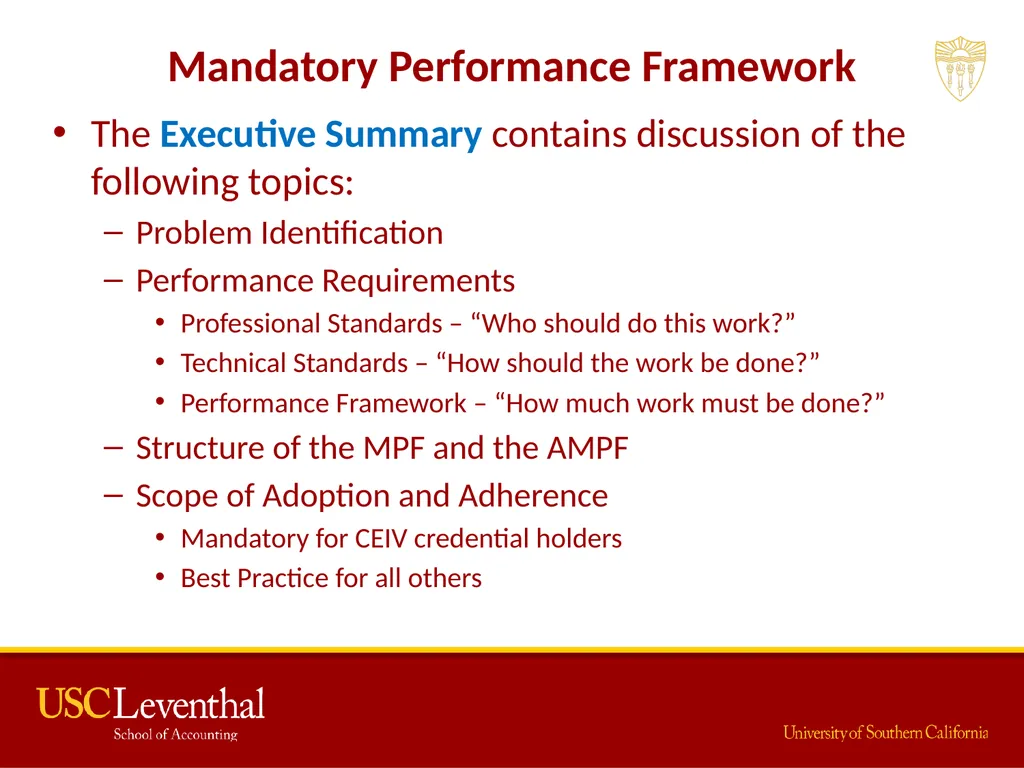 The Mandatory Performance Framework and Quality - slide 13 of 31