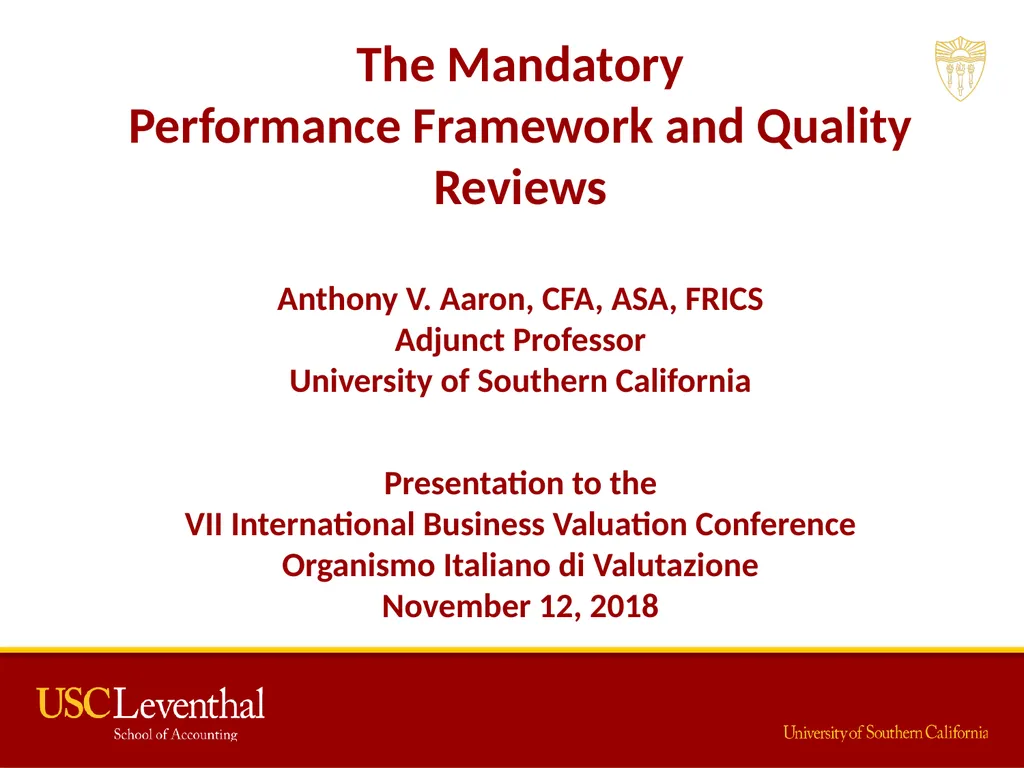 The Mandatory Performance Framework and Quality - slide 1 of 31