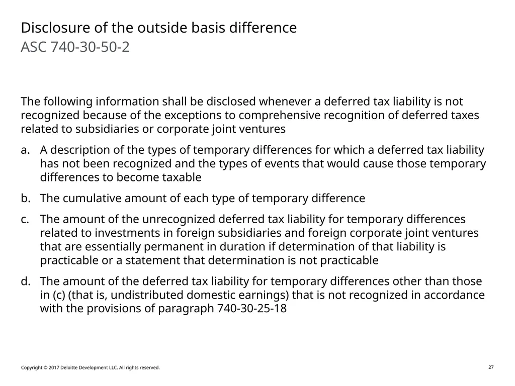 Accounting for Outside Basis Differences in - slide 27 of 38