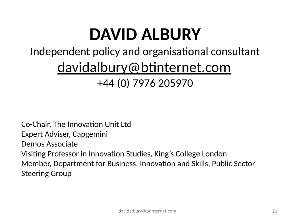 Supporting social innovation Social innovation for - slide 21 of 21