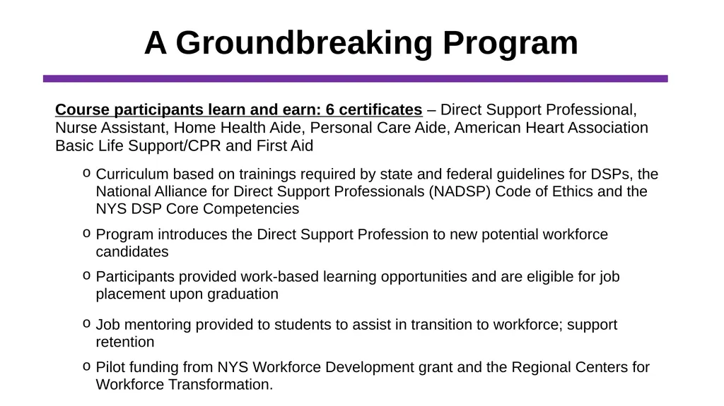 Direct Support Professional Pipeline Pilot – BOCES - slide 2 of 9