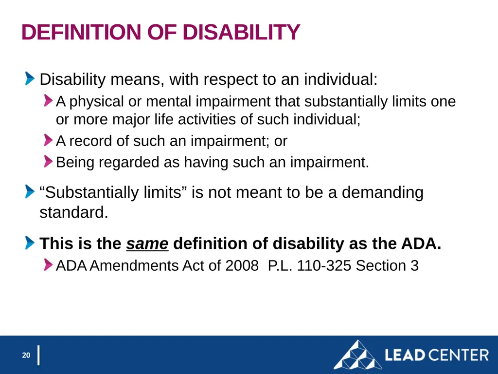 Section 188 Equal Opportunity & Accessibility for - slide 20 of 53