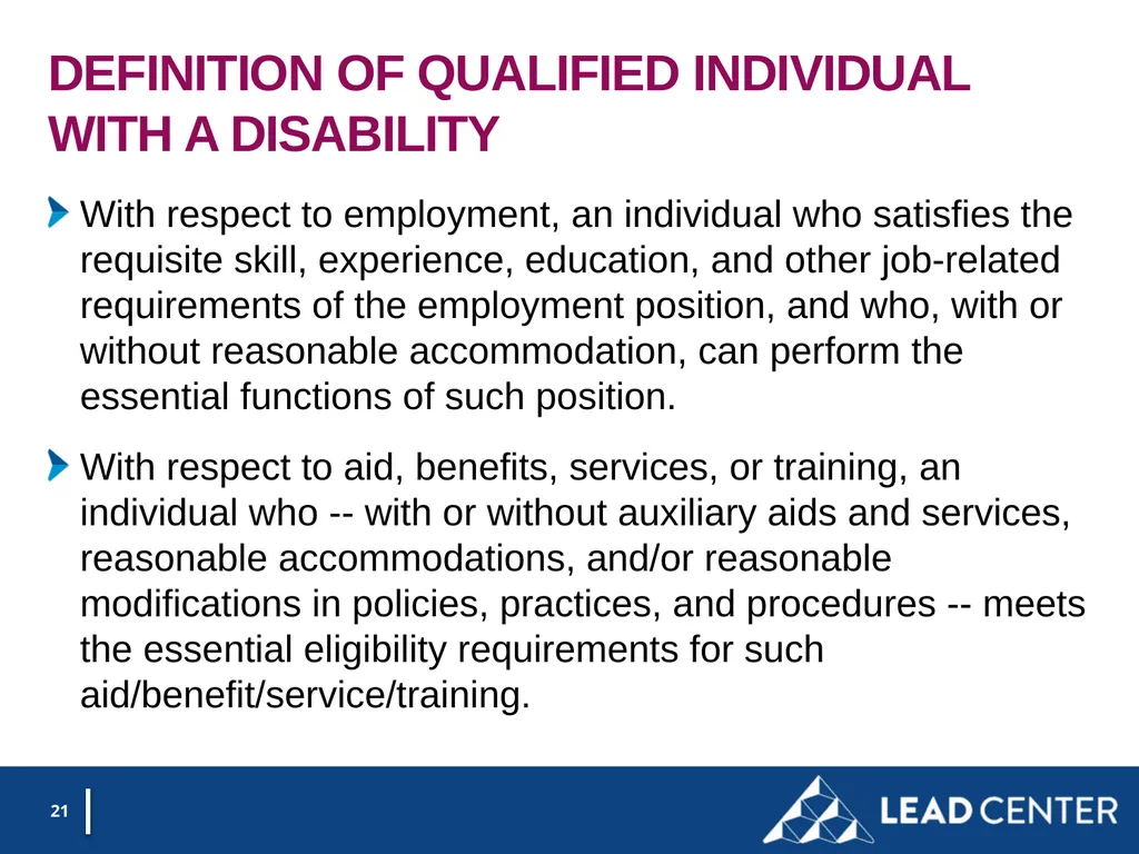 Section 188 Equal Opportunity & Accessibility for - slide 21 of 53
