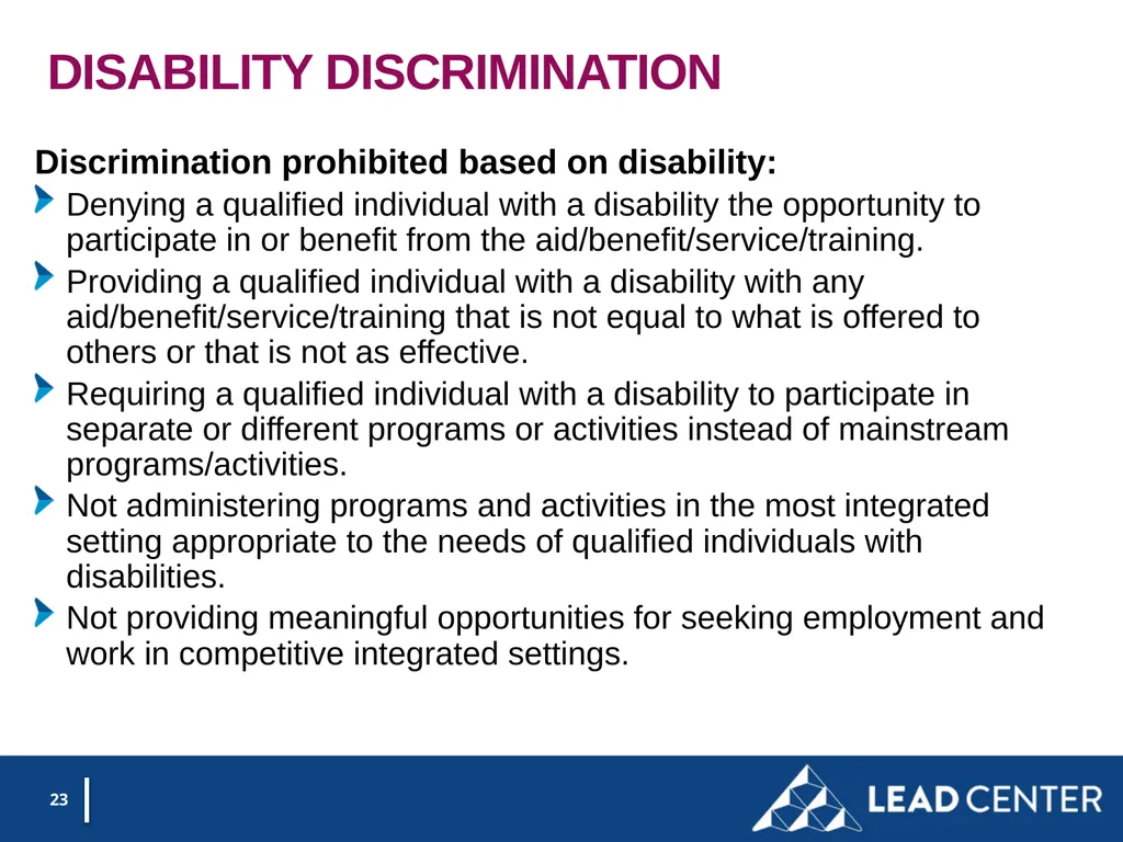 Section 188 Equal Opportunity & Accessibility for - slide 23 of 53