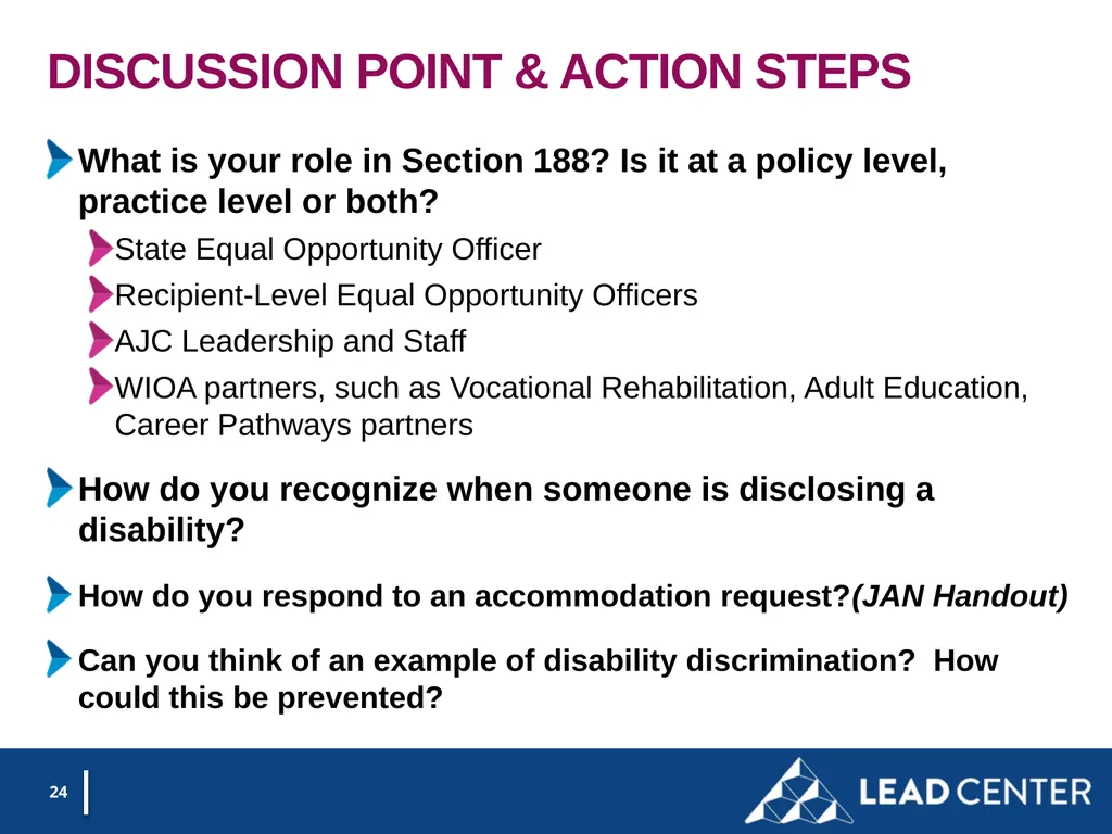 Section 188 Equal Opportunity & Accessibility for - slide 24 of 53