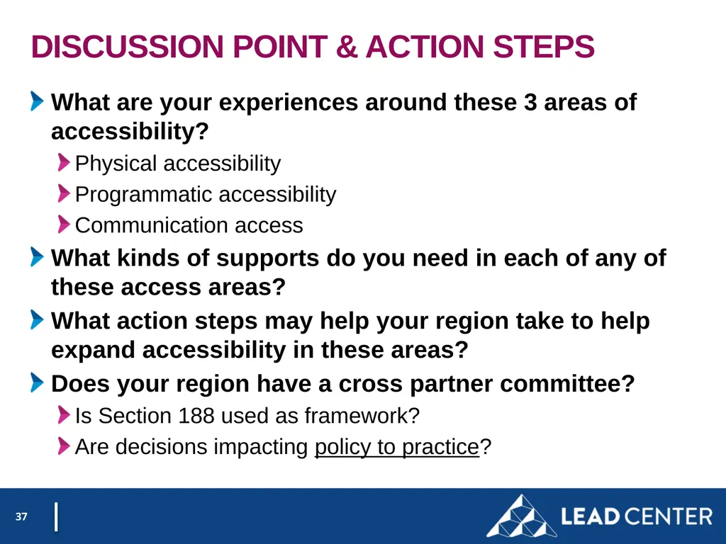 Section 188 Equal Opportunity & Accessibility for - slide 37 of 53