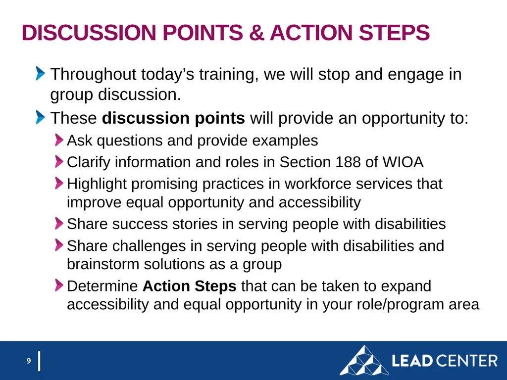Section 188 Equal Opportunity & Accessibility for - slide 9 of 53