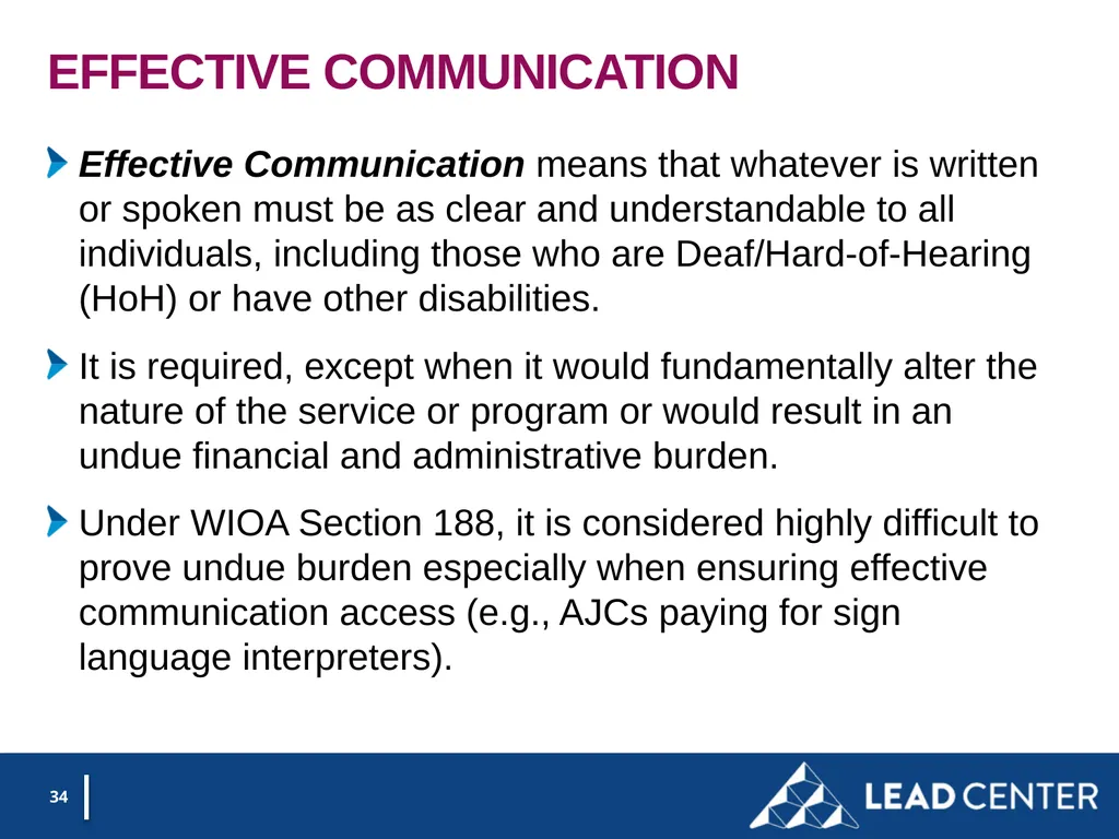 Section 188 Equal Opportunity & Accessibility for - slide 34 of 53