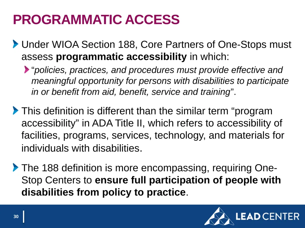 Section 188 Equal Opportunity & Accessibility for - slide 30 of 53