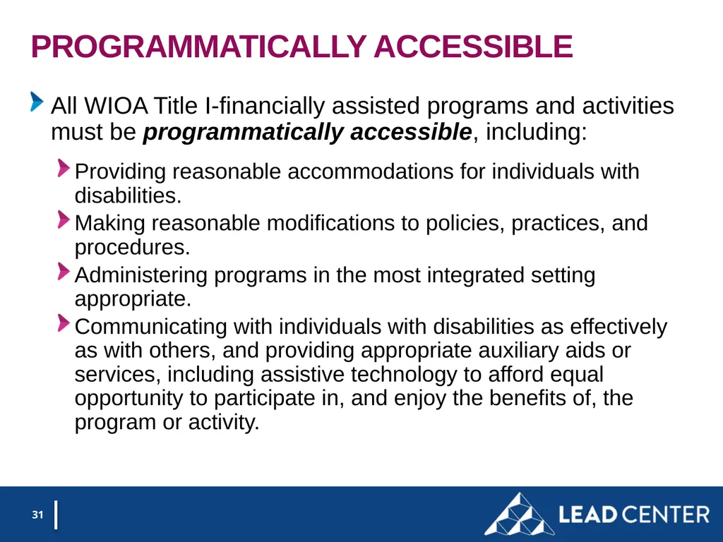 Section 188 Equal Opportunity & Accessibility for - slide 31 of 53