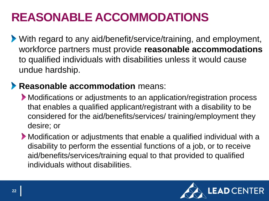 Section 188 Equal Opportunity & Accessibility for - slide 22 of 53