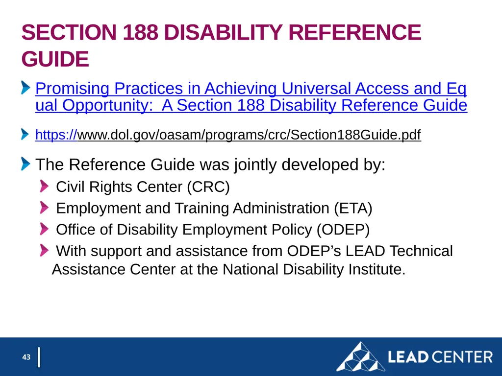 Section 188 Equal Opportunity & Accessibility for - slide 43 of 53