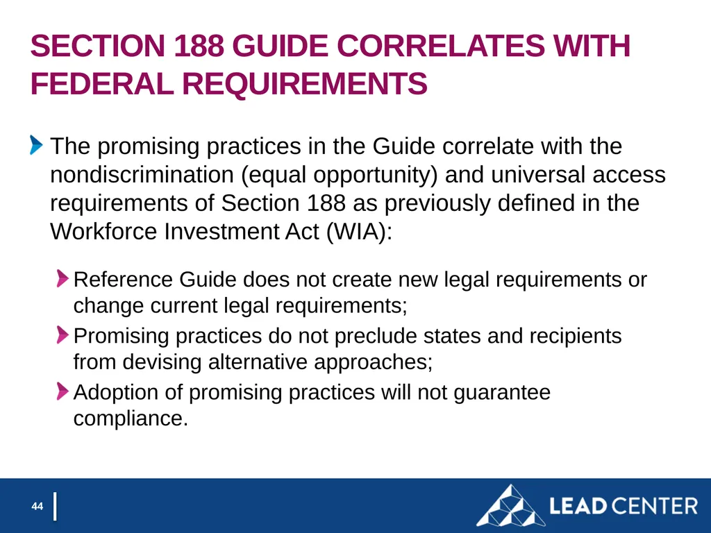 Section 188 Equal Opportunity & Accessibility for - slide 44 of 53