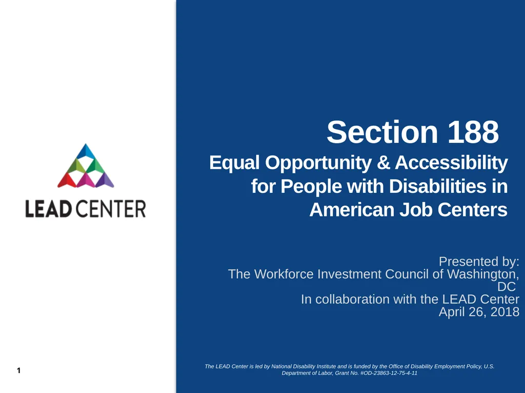 Section 188 Equal Opportunity & Accessibility for - slide 1 of 53