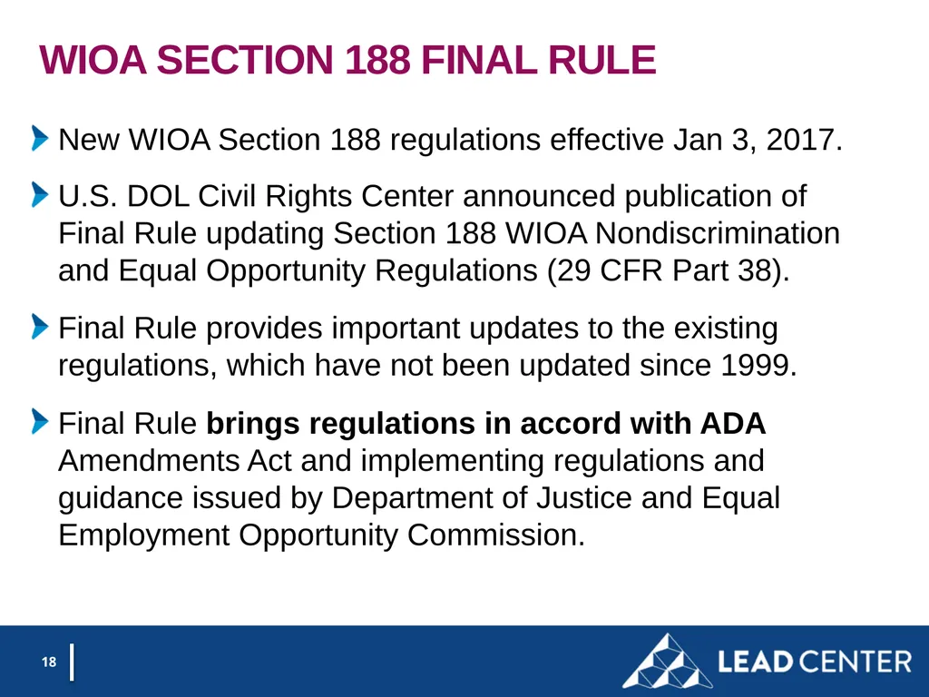 Section 188 Equal Opportunity & Accessibility for - slide 18 of 53