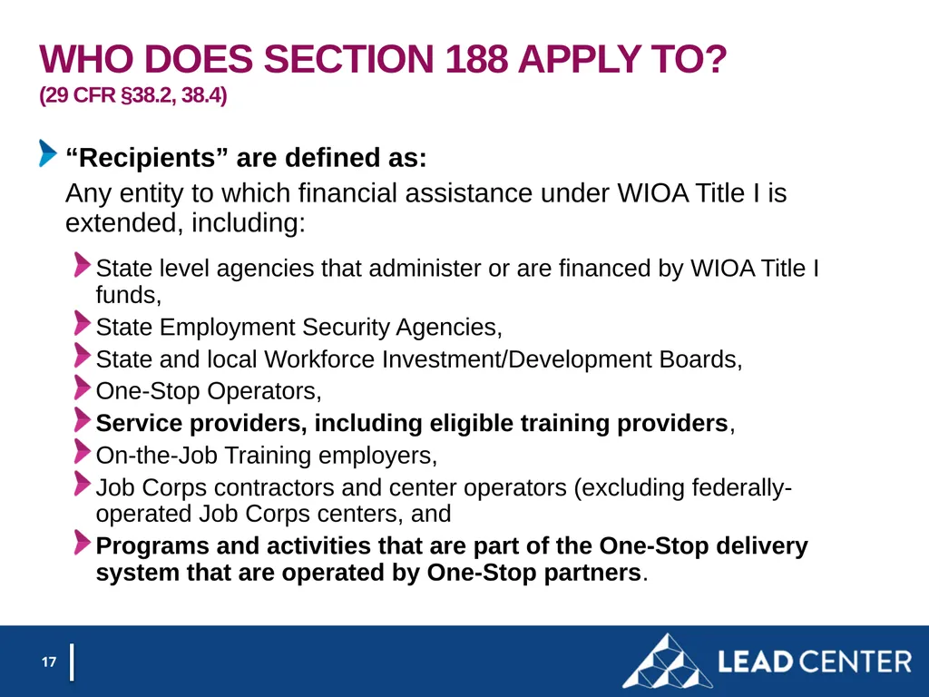 Section 188 Equal Opportunity & Accessibility for - slide 17 of 53