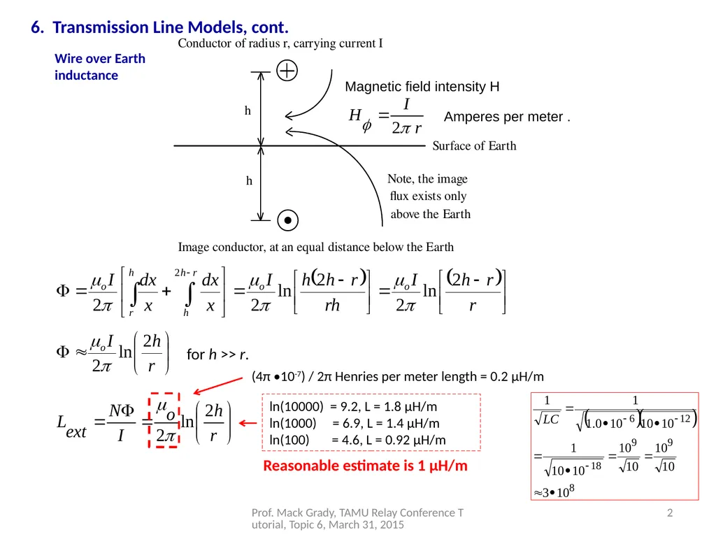 6. Transmission Line Models Prof. Mack Grady, TAMU - slide 2 of 12
