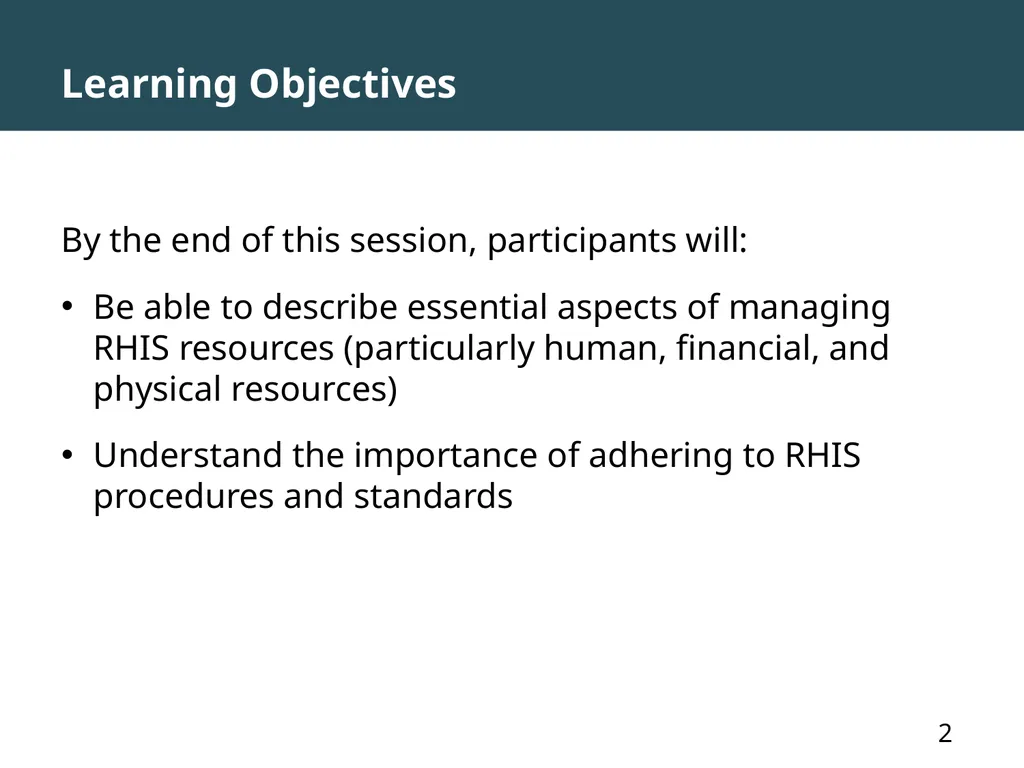 MODULE 7: RHIS Governance and Management of - slide 2 of 15