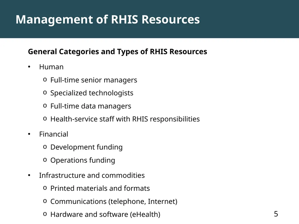 MODULE 7: RHIS Governance and Management of - slide 5 of 15