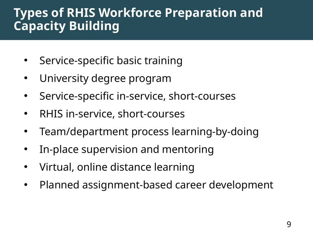MODULE 7: RHIS Governance and Management of - slide 9 of 15