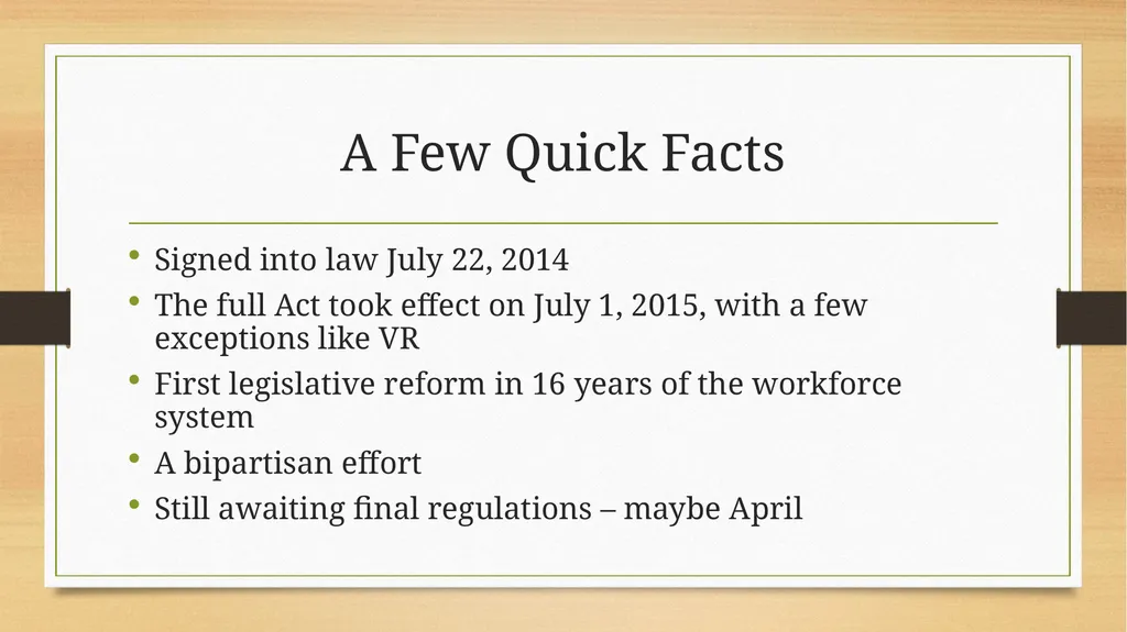 The Workforce Innovation and Opportunity Act - slide 2 of 19