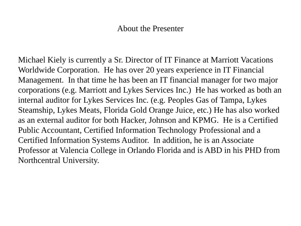 ITFMA - Presentation Abstract In the presentation - slide 2 of 13