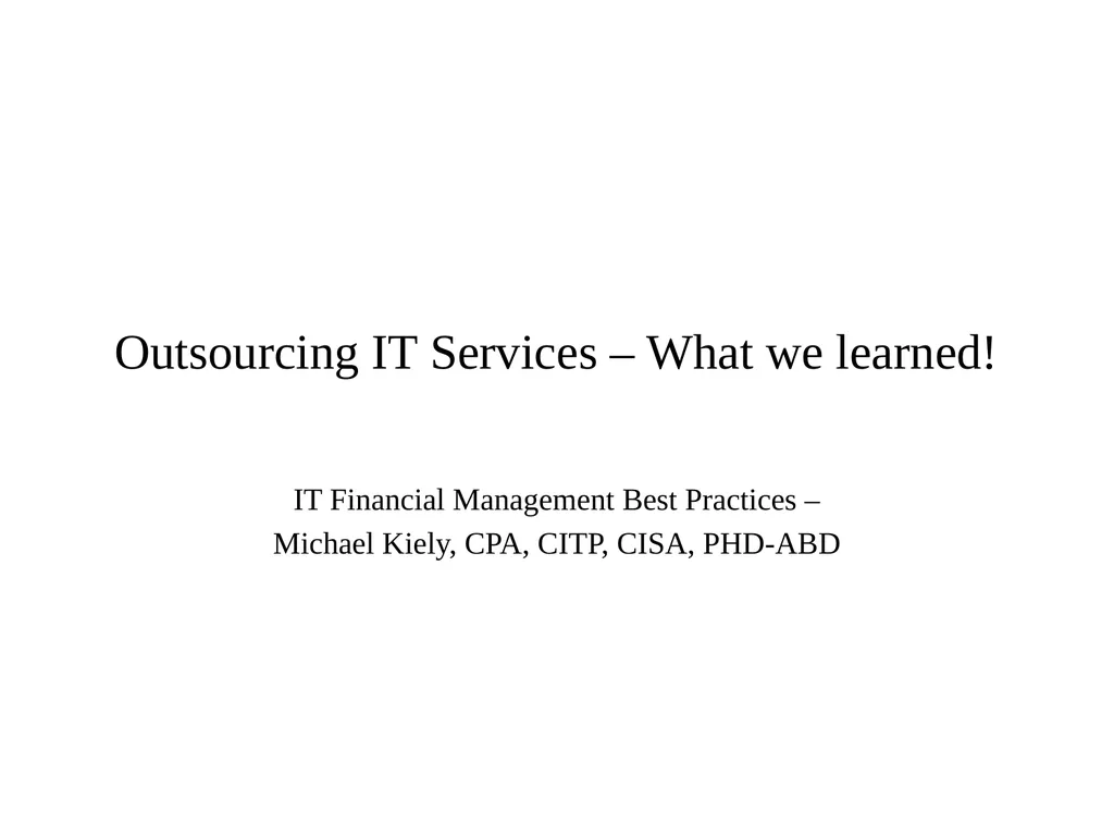 ITFMA - Presentation Abstract In the presentation - slide 3 of 13