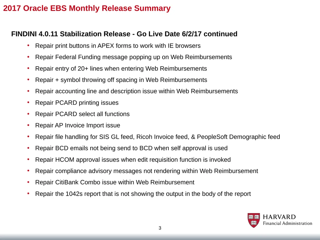2017 Oracle EBS Monthly Release Summary 1 January - slide 3 of 7