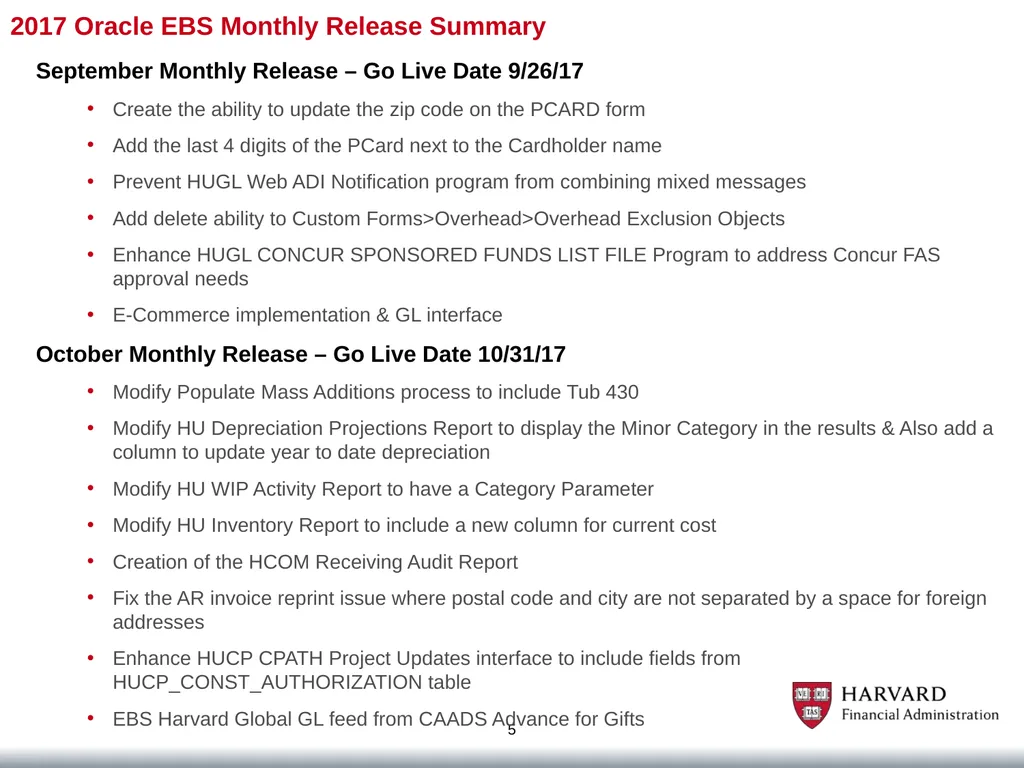 2017 Oracle EBS Monthly Release Summary 1 January - slide 5 of 7