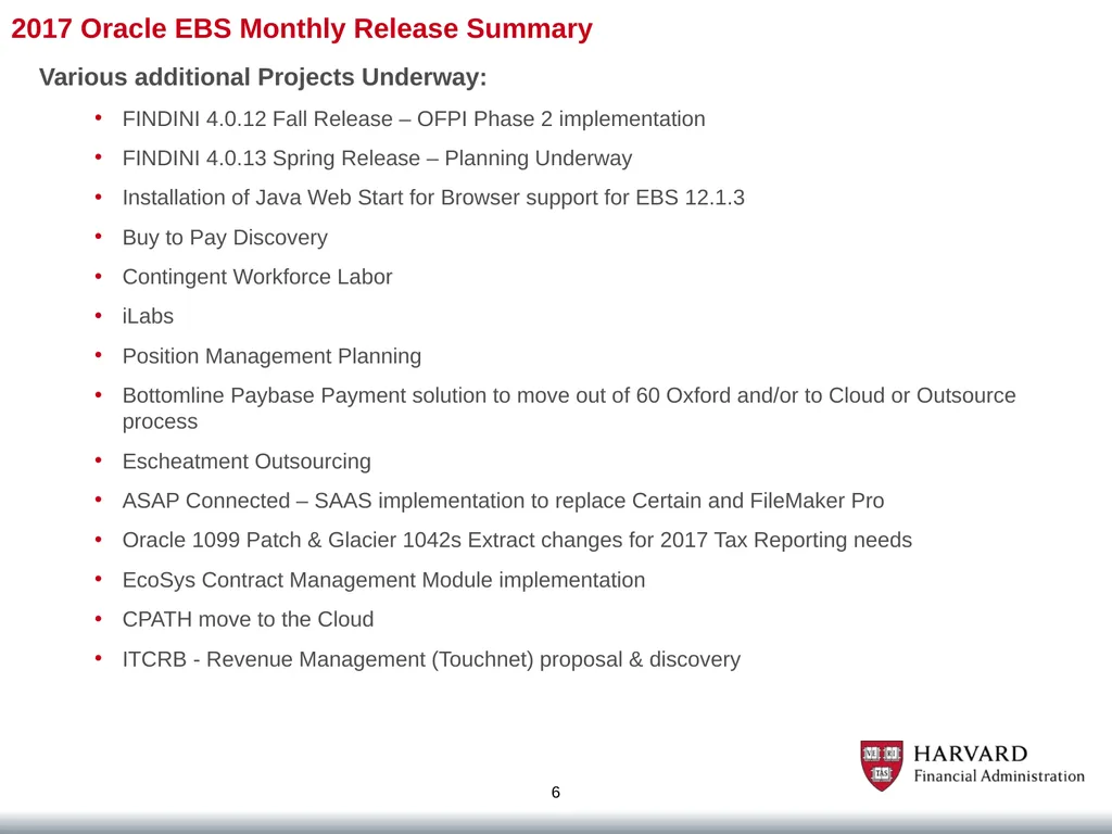2017 Oracle EBS Monthly Release Summary 1 January - slide 6 of 7