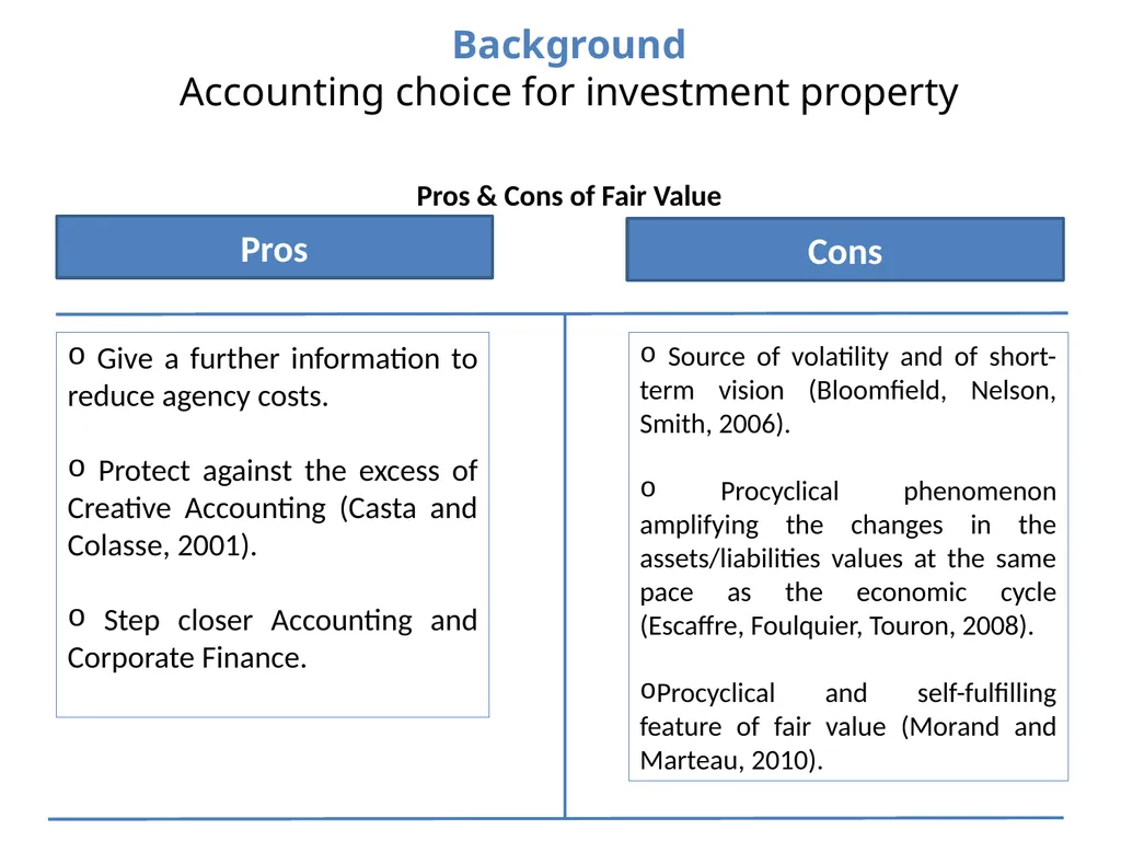 Accounting information and investment properties: - slide 10 of 20