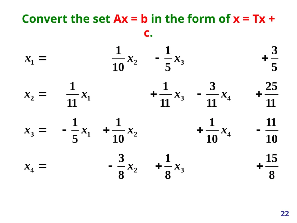 Linear Systems – Iterative methods Jacobi Method - slide 22 of 69
