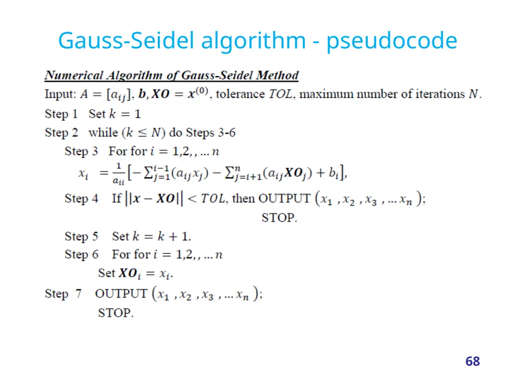 Linear Systems – Iterative methods Jacobi Method - slide 68 of 69