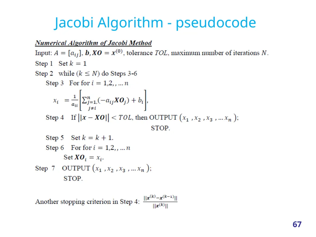 Linear Systems – Iterative methods Jacobi Method - slide 67 of 69