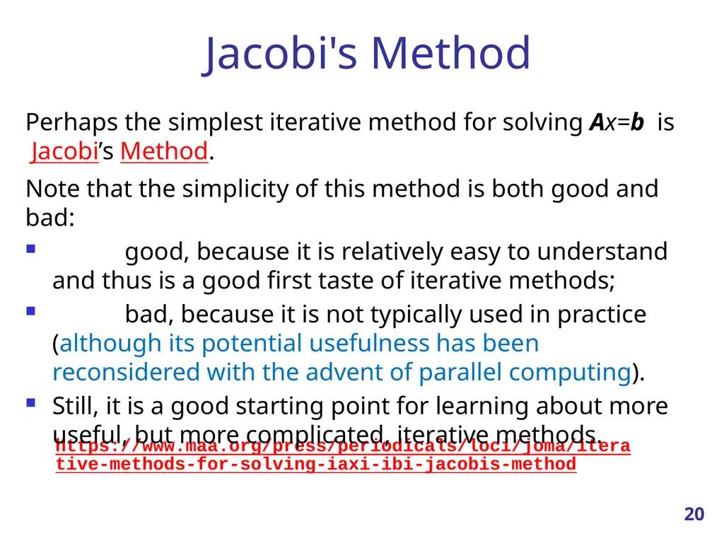 Linear Systems – Iterative methods Jacobi Method - slide 20 of 69