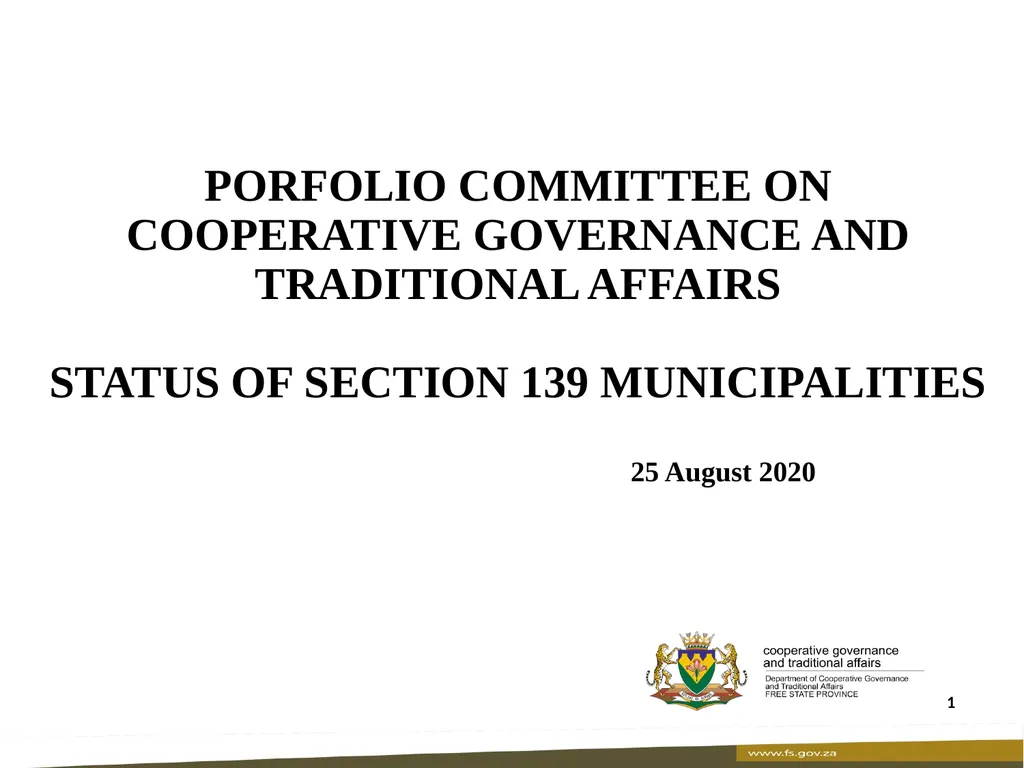 1 PORFOLIO COMMITTEE ON COOPERATIVE GOVERNANCE AND - slide 1 of 103