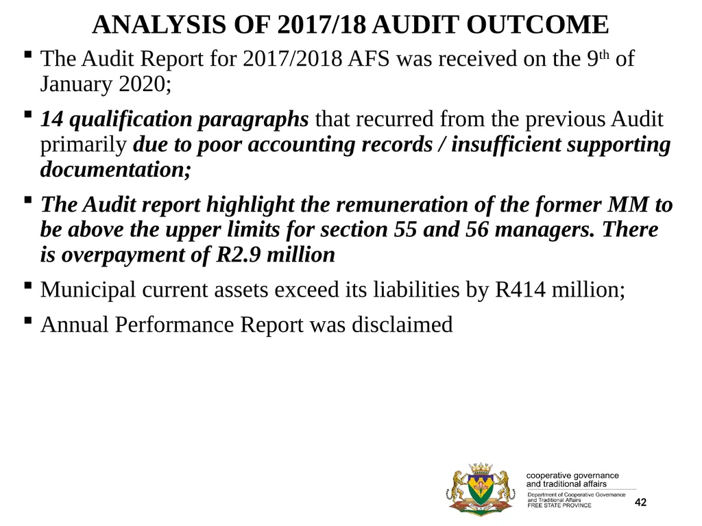 1 PORFOLIO COMMITTEE ON COOPERATIVE GOVERNANCE AND - slide 42 of 103