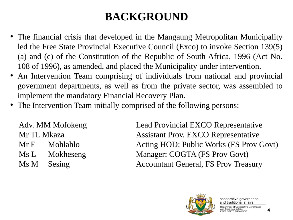 1 PORFOLIO COMMITTEE ON COOPERATIVE GOVERNANCE AND - slide 4 of 103