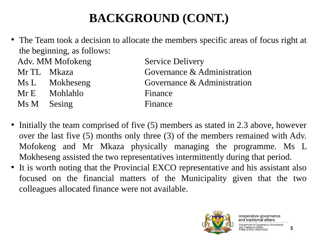 1 PORFOLIO COMMITTEE ON COOPERATIVE GOVERNANCE AND - slide 5 of 103