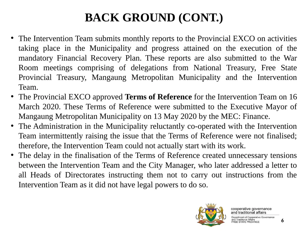 1 PORFOLIO COMMITTEE ON COOPERATIVE GOVERNANCE AND - slide 6 of 103