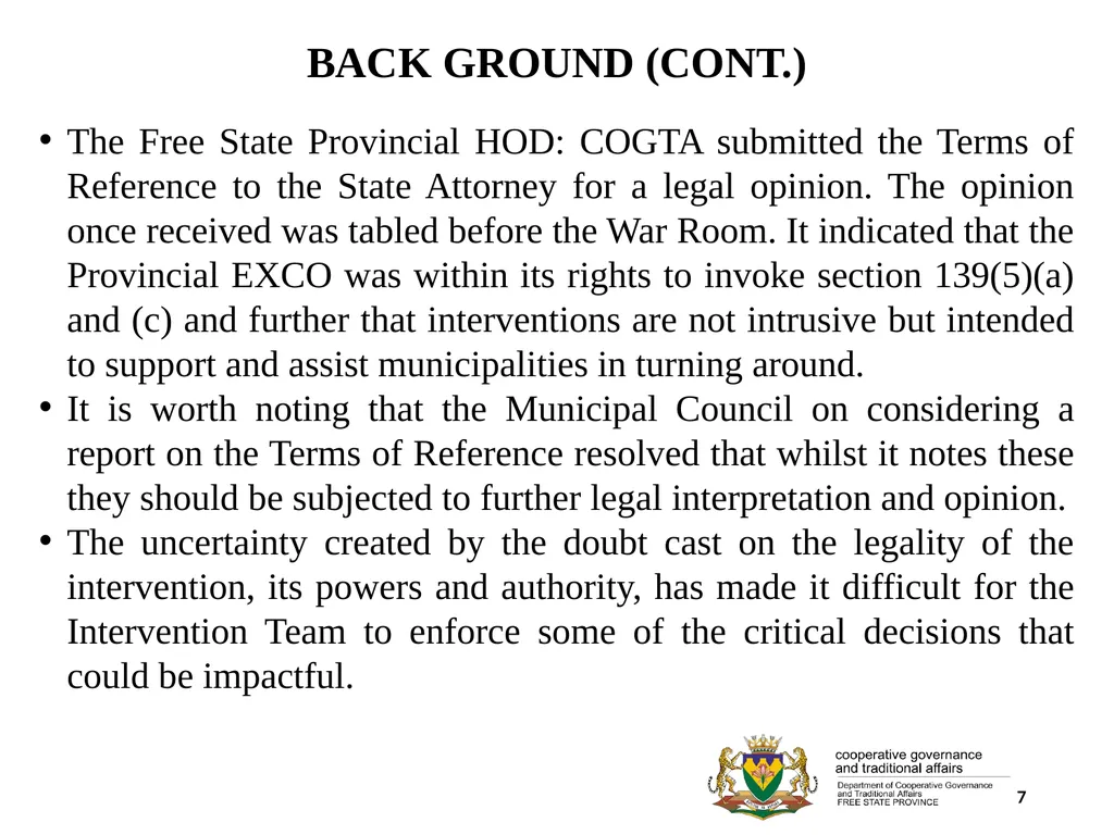 1 PORFOLIO COMMITTEE ON COOPERATIVE GOVERNANCE AND - slide 7 of 103