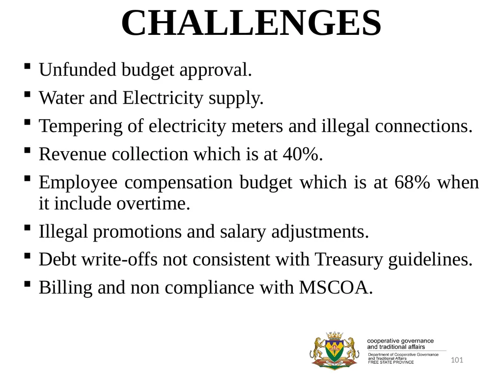 1 PORFOLIO COMMITTEE ON COOPERATIVE GOVERNANCE AND - slide 101 of 103