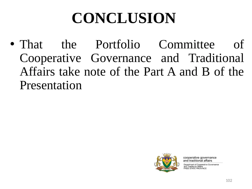 1 PORFOLIO COMMITTEE ON COOPERATIVE GOVERNANCE AND - slide 102 of 103