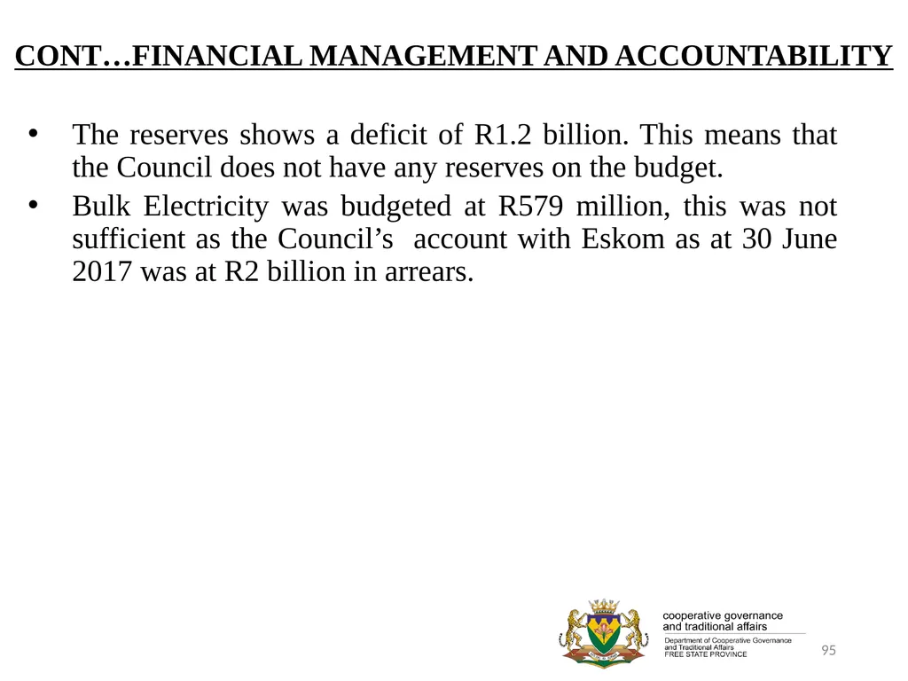 1 PORFOLIO COMMITTEE ON COOPERATIVE GOVERNANCE AND - slide 95 of 103