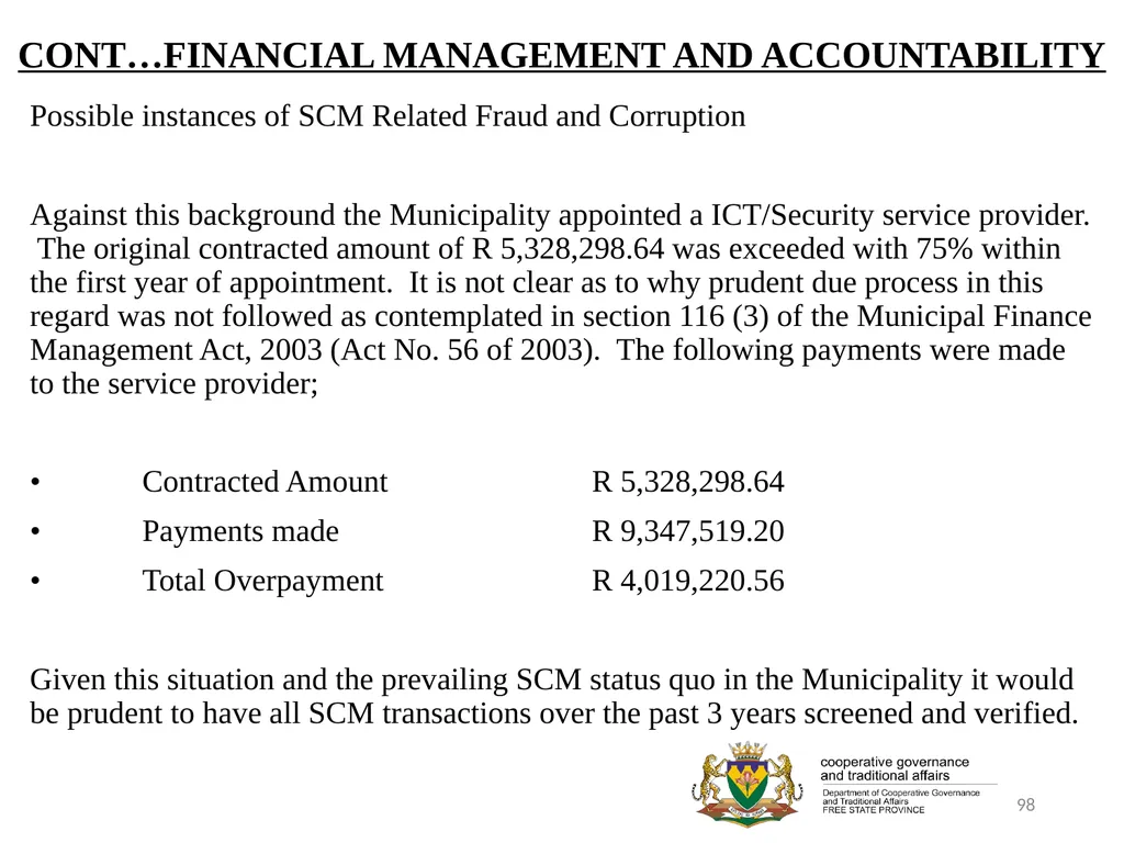 1 PORFOLIO COMMITTEE ON COOPERATIVE GOVERNANCE AND - slide 98 of 103