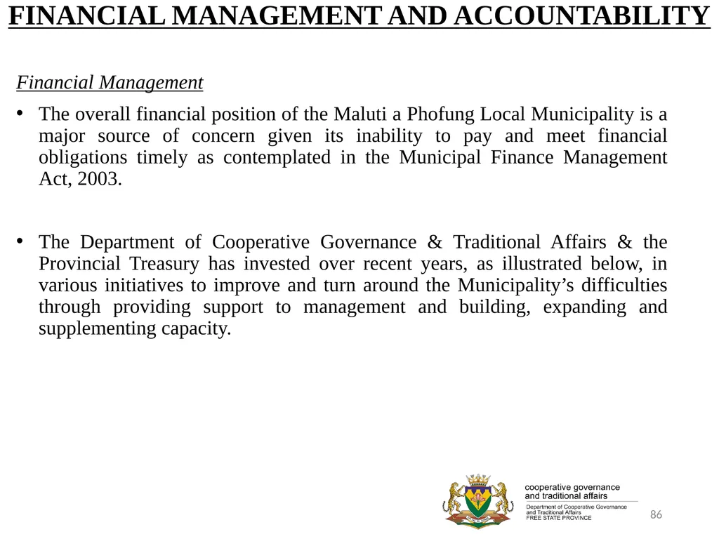 1 PORFOLIO COMMITTEE ON COOPERATIVE GOVERNANCE AND - slide 86 of 103