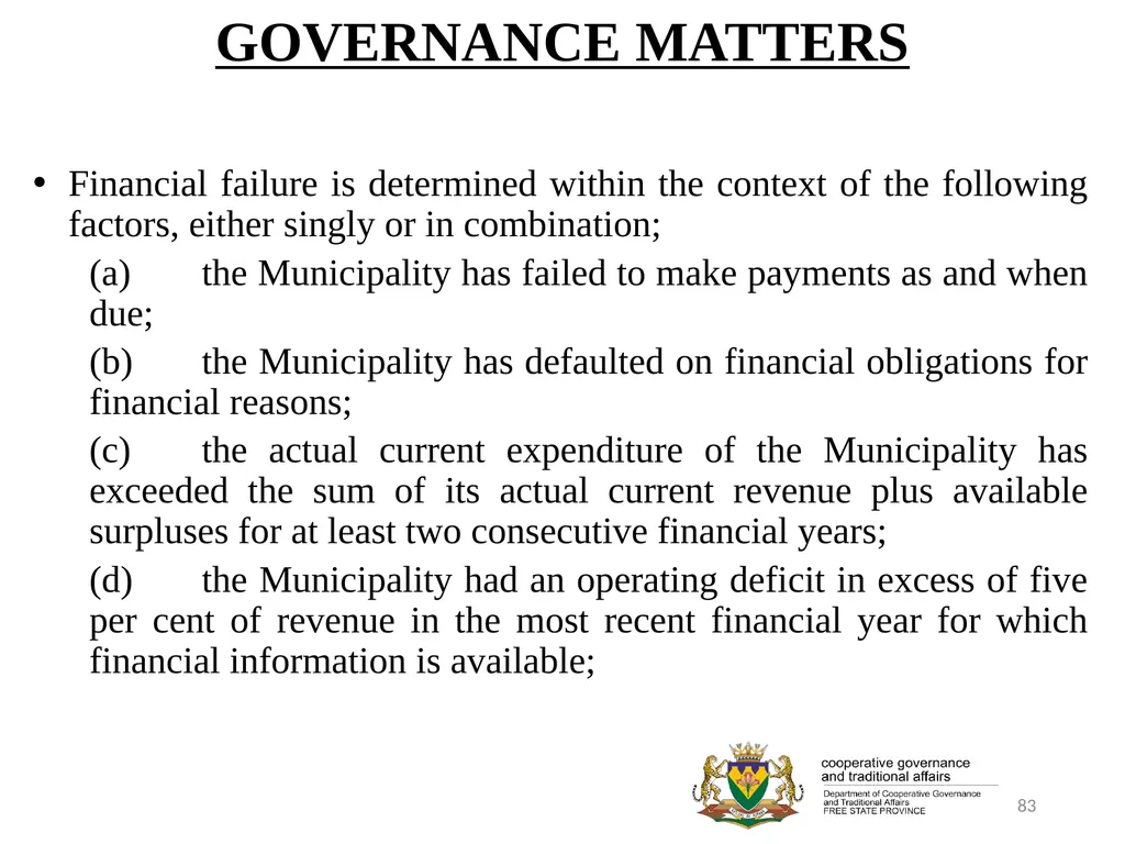 1 PORFOLIO COMMITTEE ON COOPERATIVE GOVERNANCE AND - slide 83 of 103